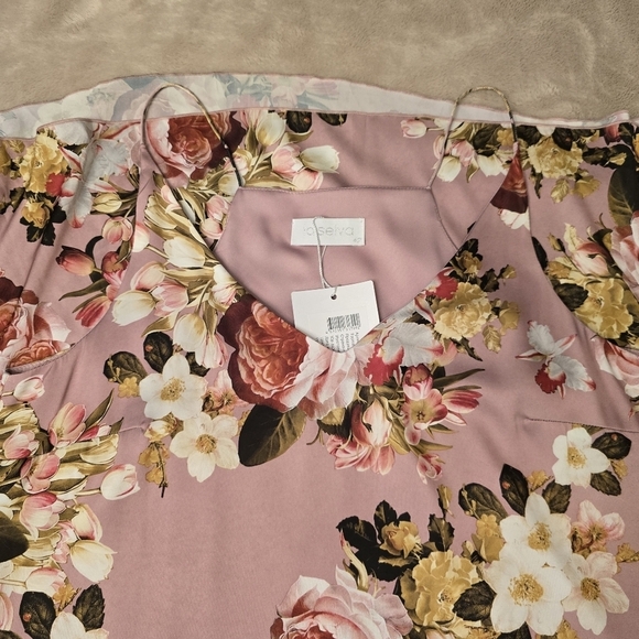 La Selva Women's Silk Floral  Maxi Dress  Slit Sides Strapy Sleeve Lightweight S - Picture 8 of 14